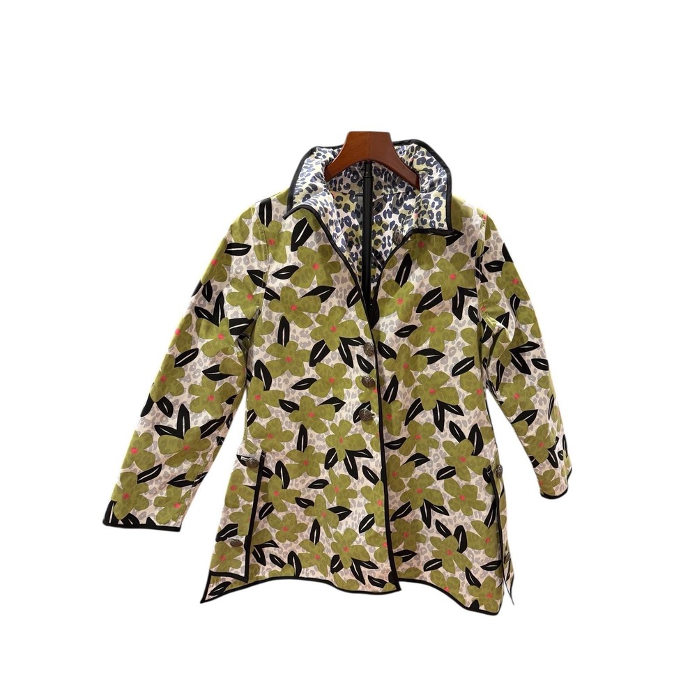 Eye Catching I-Reversibles Art to Wear Floral Leopard Print Lightweight Jacket M
